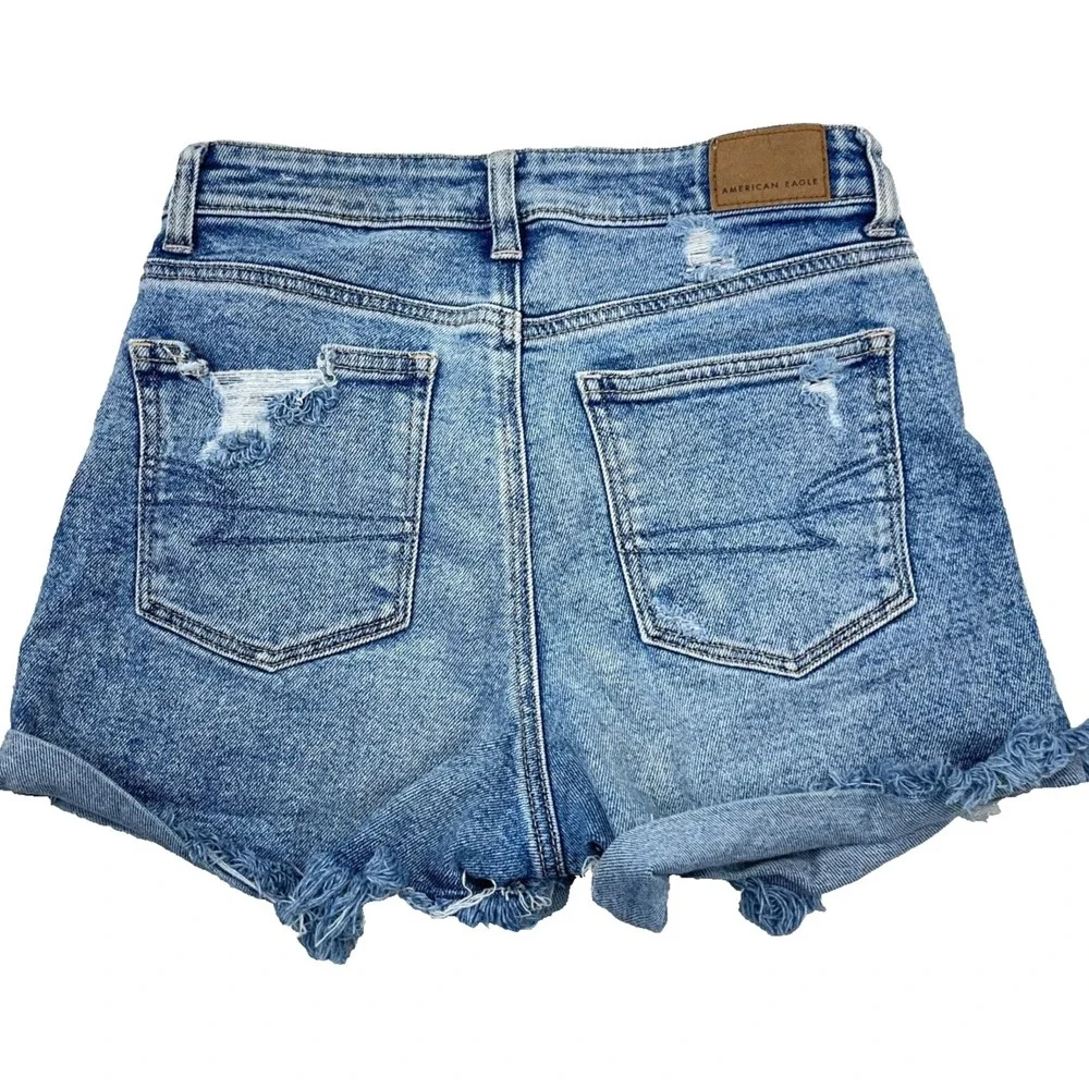 American Eagle Shorts Women 2 Cut Off Baggy Mom Med Wash Faded Holes Jorts‎